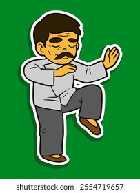 Old Man Doing Tai Chi Doodle Sticker Illustration