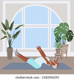Old man doing yoga. Flying fish pose. Yoga Uttana Padasana posture or asana. Aging male cartoon yoga pose. Full body yoga workout vector illustration