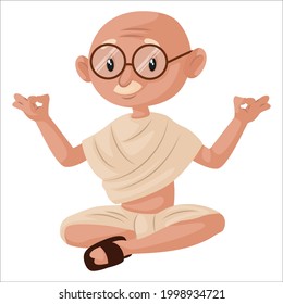 Old man is doing yoga. Vector graphic illustration. Individually on a white background.