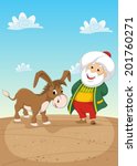 Old Man and Donkey Vector Illustration