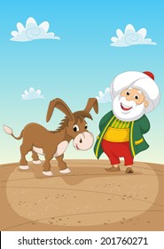 Old Man and Donkey Vector Illustration