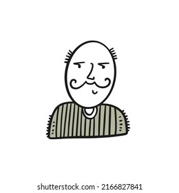 Old man doodle icon hand drawn colorful cartoon character. Vector illustration.