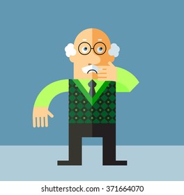 Old Man doubting. Flat style vector illustration on gray background.