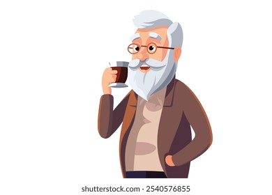 old man drinking coffee vector flat isolated