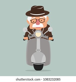 Old Man Driving Front View  Motorbike Vector