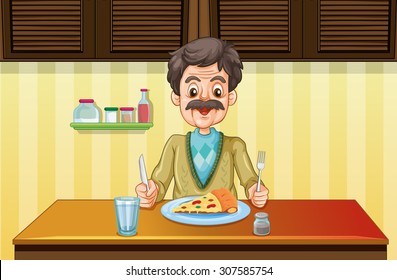 Old man eating in the dining room illustration