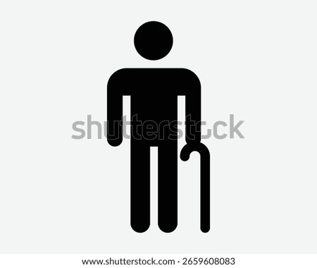 Old Man Elderly Senior Citizen Walking Stick Older Folks Aunty Uncle Hiking Grandfather Cane Disable Icon Sign Symbol Black White Illustration Graphic
