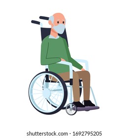 alter Mann, der auf Rollstuhlcharakter Vektorillustration arbeitet