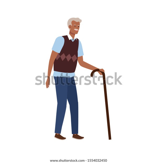 杖を持つアバターキャラクターベクターイラストデザインの優雅な老人 のベクター画像素材 ロイヤリティフリー
