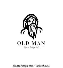 Cara de anciano con diseño de logo de barba y bistec