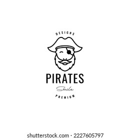 old man face bearded pirate hipster logo design