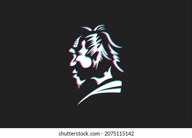 Viejo hombre cara negativo espacio único diseño de logo