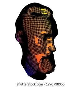 Old man face portrait. 3d greed wireframe head vector illustration