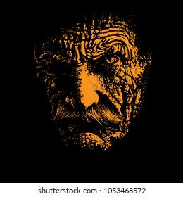 Old man face portrait silhouette in contrast light. Vector. Illustration.