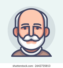 old man face profile avatar flat color vector illustration template design