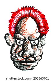 old man face with red hair painting on a white background