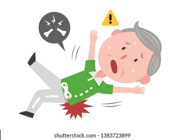 old man falling down and get bone fracture cartoon character design