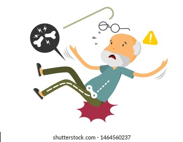 	
old man falling down and get bone fracture cartoon character.