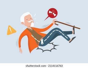 old man falling down and get bone fracture cartoon character