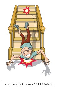 Old Man Falling Down Stairs, illustration vector cartoon