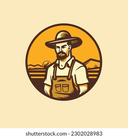 Old man farmer wearing hat vintage retro logo badge vector illustration
