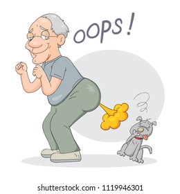 Old man fart bad smell, illustration vector cartoon