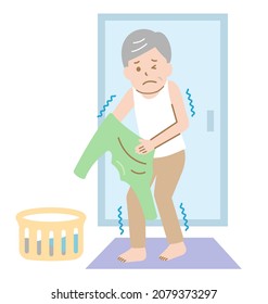 old man feel cold when taking off clothes in the changing room. extreme temperature difference is harmful to the human body. Health care illness prevention  concept
