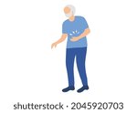 Old man feel stomach abdominal pain and  holding his hands on his belly vector illustration