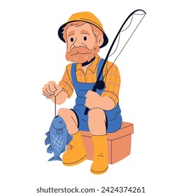 Old Man Fishing Activity Flat Style