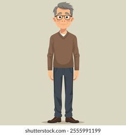 Old Man Flat Illustration, Minimal Design, Grandfather Standing