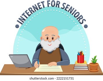 Hombre mayor frente a ilustración de computadora