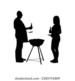 An old man is frying meat by the roadside, and someone is standing in front vector .