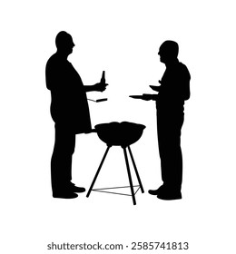 An old man is frying meat by the roadside, and someone is standing in front vector .