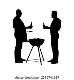 An old man is frying meat by the roadside, and someone is standing in front vector .