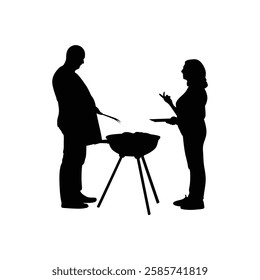 An old man is frying meat by the roadside, and someone is standing in front vector .