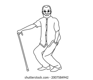 old man with funny pose line art vector