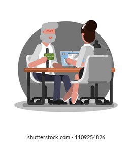 Old man get the credit card in bank. Vector illustration, EPS 10
