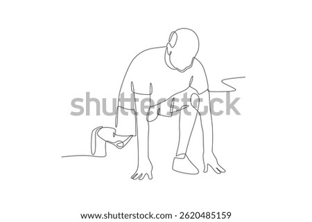 The old man is getting ready to run. Oldman exercise concept one-line drawing