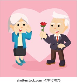 old man gift flower to his couple colorful