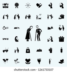 the old man gives the old woman flowers icon. Mother's Day icons universal set for web and mobile