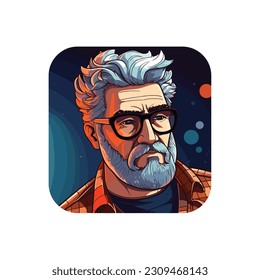 an old man with glasses and a beard, a character portrait app icon