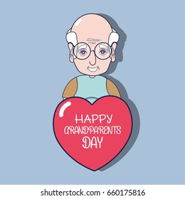 old man with glasses and heart with message