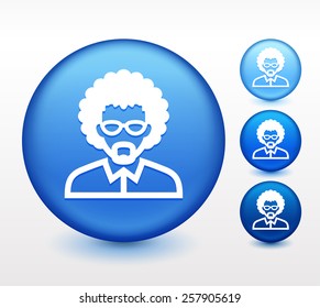 Old Man with Glasses on Blue Round Buttons