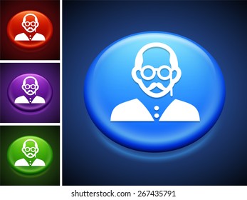 Old Man with Glasses on Blue Round Buttons
