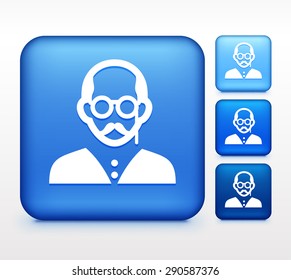 Old Man with Glasses on Blue Square Buttons