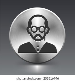 Old Man with Glasses on Silver Round Buttons