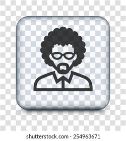 Old Man with Glasses on Transparent Square Button