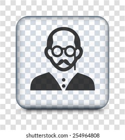 Old Man with Glasses on Transparent Square Button