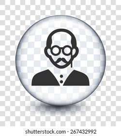 Old Man with Glasses on Transparent Round Buttons