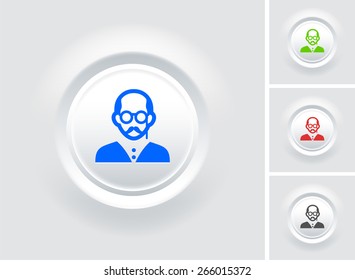 Old Man with Glasses on White Bevel Round Buttons